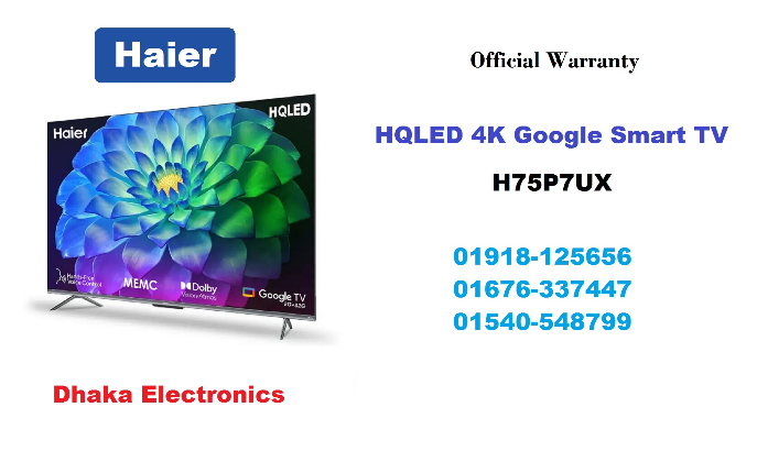 Haier 75 inch H75P7UX HQLED 4K Google Smart TV Official